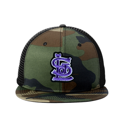 New Era Sandlot Logo Standard Fit Snapback Trucker Cap - Camo